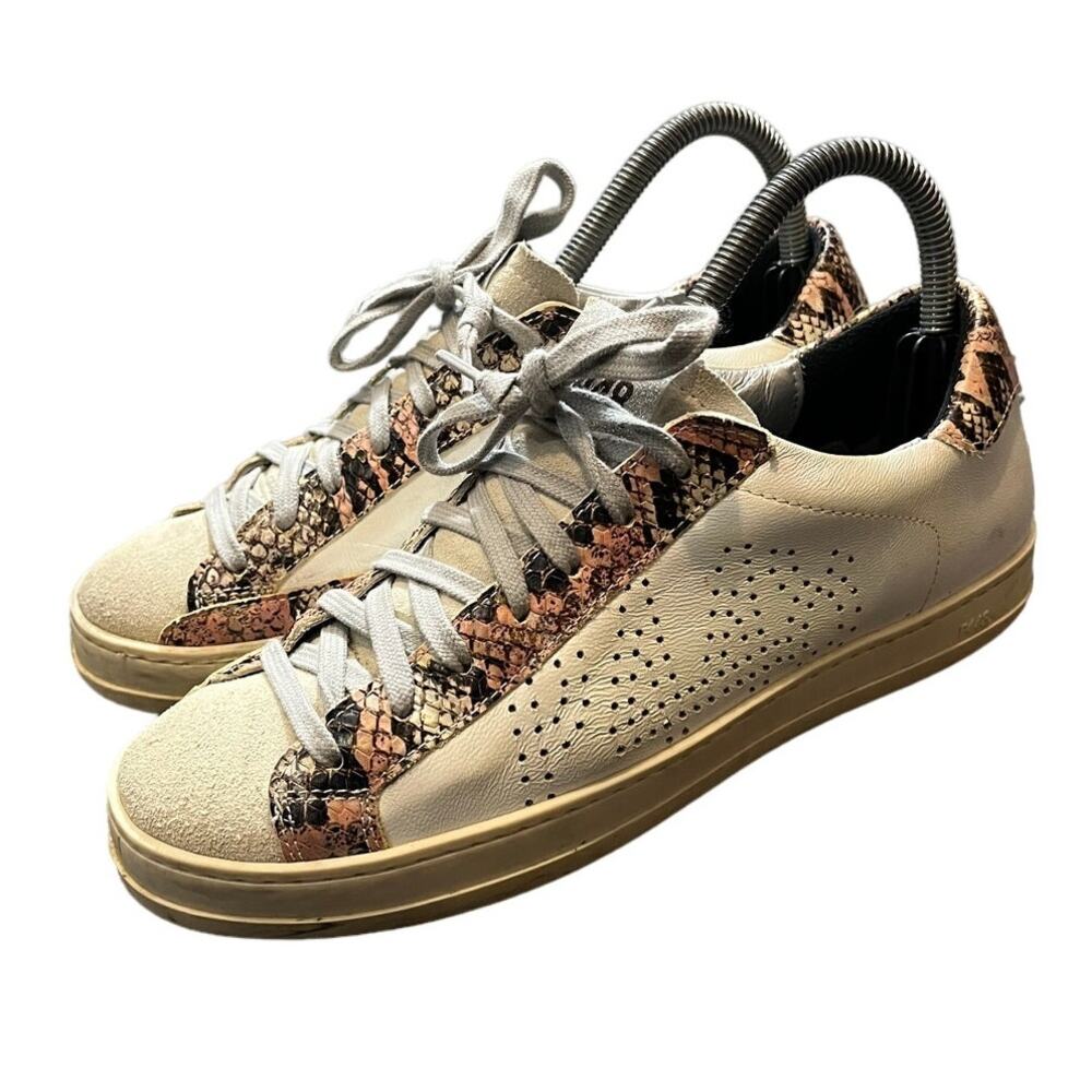 P448 Snake Skin Sneakers in Pink White pearlescent leather‎ size 38 US 7.5-8